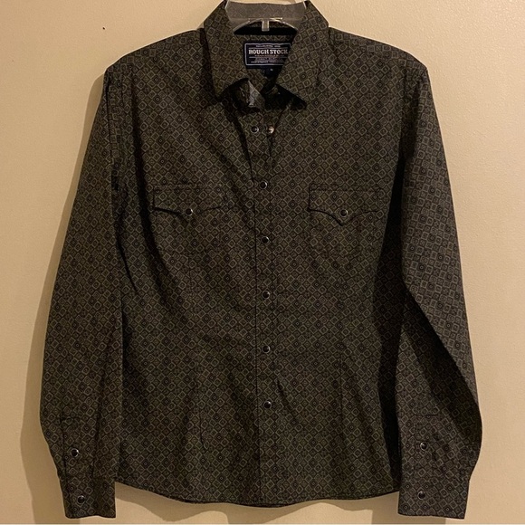 Panhandle Slim Tops - Panhandle Rough Stock Diamond Pattern Snap Down Western Shirt Womens Size M